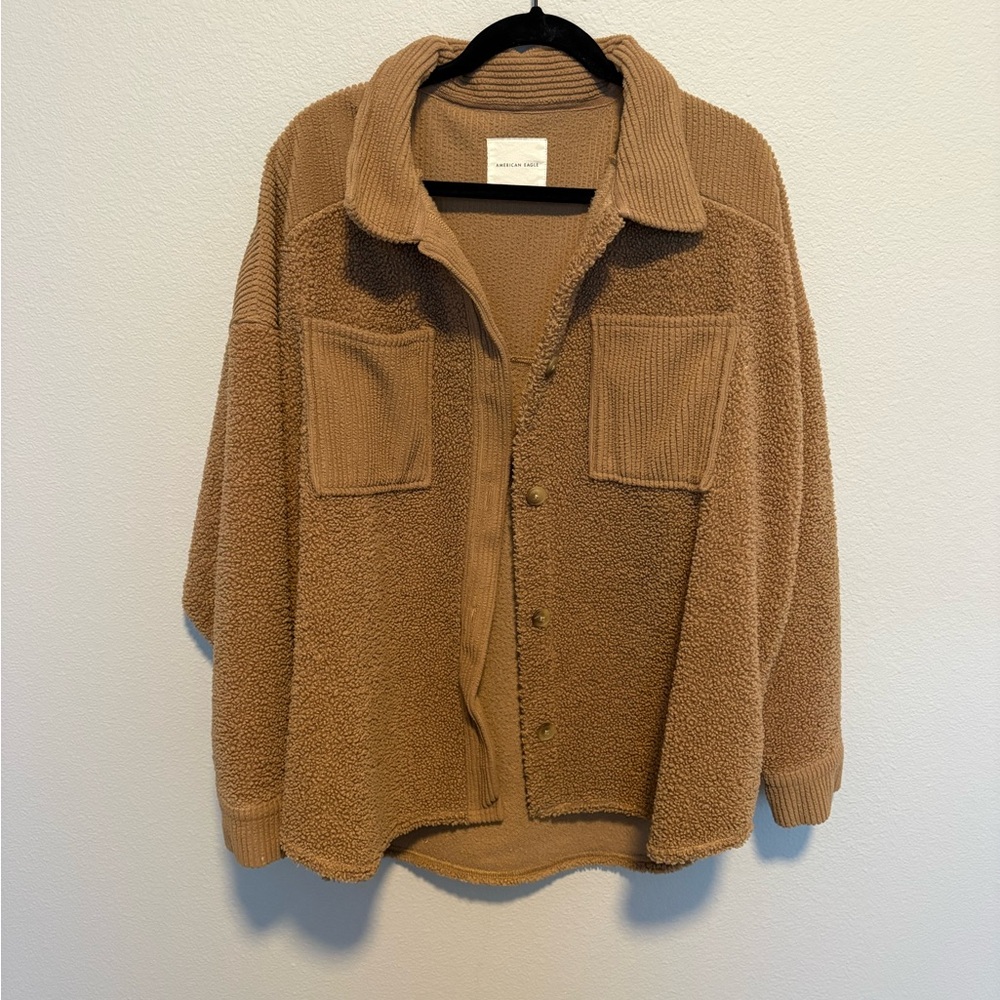 American Eagle Tan Shacket – Oversized Button Up Jacket